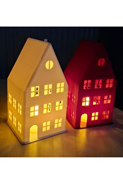 DRECCEX Kırmızı ve Beyaz Şans Evleri Huzurlu Gece Lambası Dekoratif 2 Adet Tealight Pilli Led Mum HEDİYE