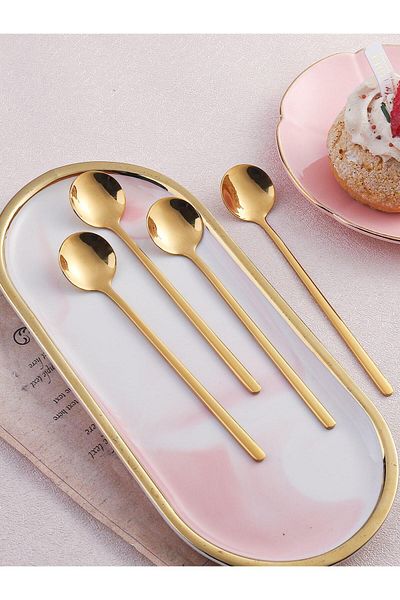 Meralles Shiny Gold Stainless Steel Tea Spoon & Dessert Spoon 6 Pcs Spoons