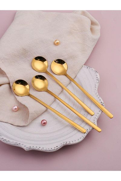 Meralles Shiny Gold Stainless Steel Tea Spoon & Dessert Spoon 6 Pcs Spoons