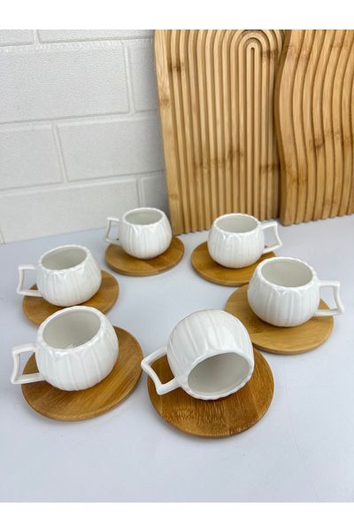 Mirilliahome Set of 6 Bamboo Bottom Cups – Porcelain Coffee Cup Set