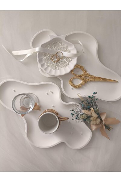 Amber Stüdyo Decorative Jewelry - Promise - Engagement Tray Set |   1 Cloud Shape Decoration Tray Set & 1 Seashell