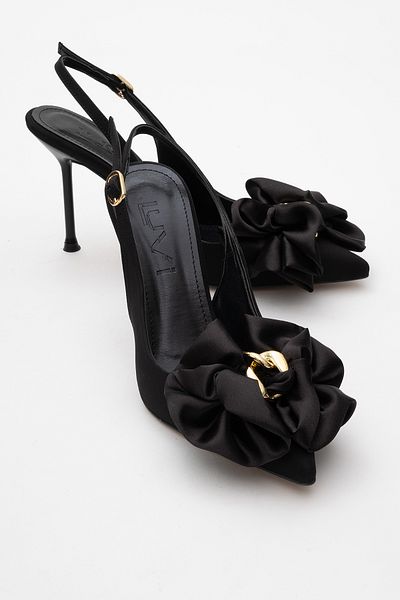 LuviShoes Pantofi de damă cu toc subțire din satin negru NORİA
