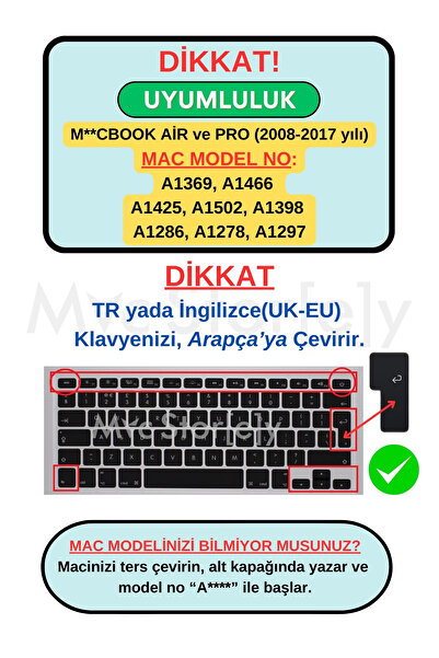 Mcstorey Arapça Klavye Koruyucu Macbook Air Pro Kılıf (ESKİ USB'Lİ MODEL 2008-2017) (UK-EU) Ile Uyumlu