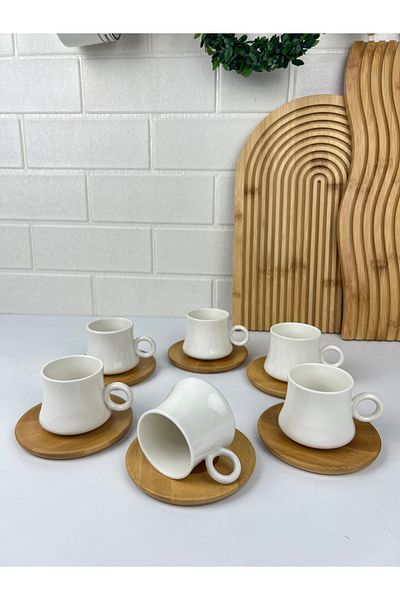 Mirilliahome Set of 6 Bamboo Bottom Cups – Porcelain Coffee Cup Set
