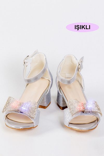 NS Little Girl's Heeled Shoes, Girl's Evening Dress Shoes, Light, Bow, Stone Detail