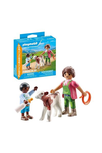 Playmobil - Set of 2 figurines Farmer Woman with Child and Calf