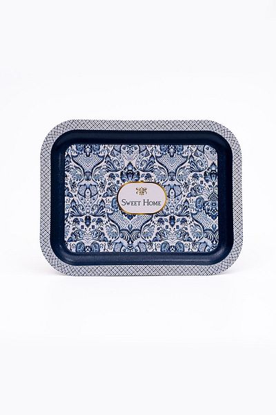 Hesaplı Kasa Lisbon Patterned Metal Classic Tray, 23.3 X 30.7 cm