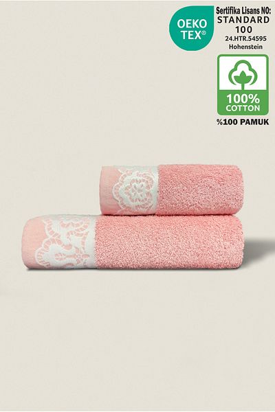 Ellaline Milano 2-Piece Hand Towel Set 100% Cotton Certified, Hand Face Kitchen Towel Jacquard Guipure 50X90Cm Pink