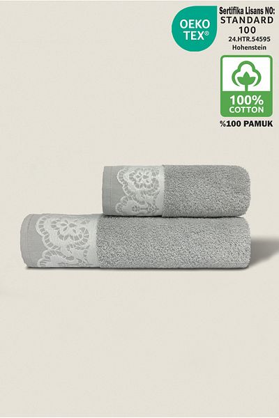 Ellaline طقم مناشف قطنية ميلانو مكون من قطعتين مقاس 50x90 - 70x140 سم نمط رمادي معتمد