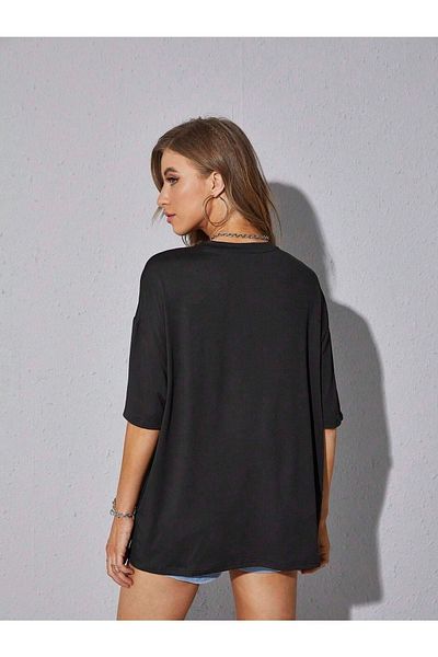 CLAYES Los Angeles U.S.A T-shirt - Black Printed Oversize Crew Neck Short Sleeve T-shirt
