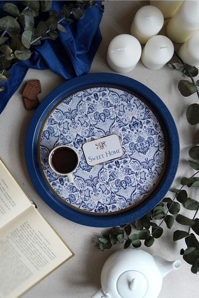 Hesaplı Kasa Lisbon Patterned Round Metal Tray, 31.5 cm