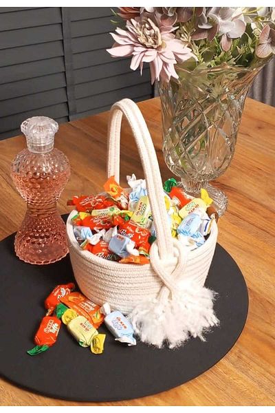REYGON TEKSTİL Wicker Handcrafted Mi̇Safi̇R Şekerli̇K̇ Doğdu Baskeṫ Ni̇Kah Baskeṫ Diameter 15 cm Deri̇Nli̇K 7 cm