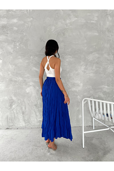 Fanori Woman Crinkle Voile Crush Skirt with Elastic Belt