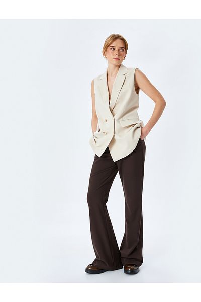 Koton New Season Viscose-Linen Blended Sleeveless Double Breasted Oversize Blazer Vest