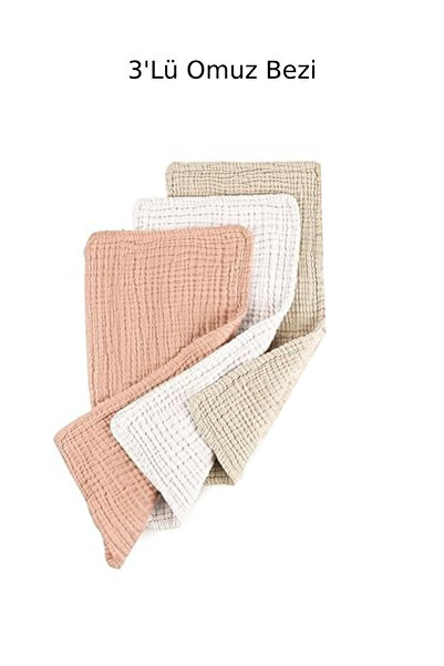 BEBİS 100% Organic Cotton 3 Pieces 4 Layer Muslin Fabric Shoulder Cover Mouth Handkerchief Back Handkerchief 25X50