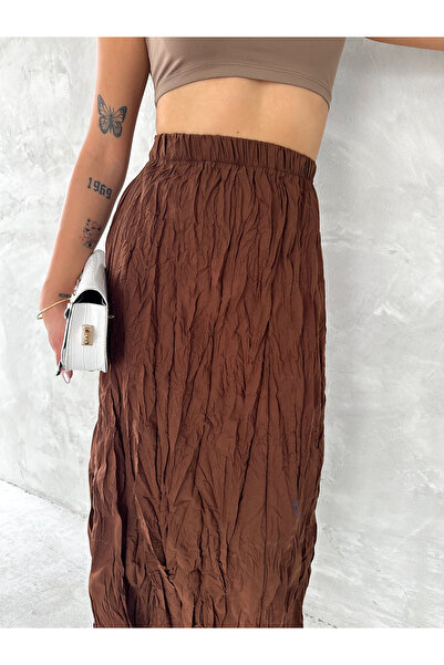 Fanori Woman Crinkle Voile Crush Skirt with Elastic Belt