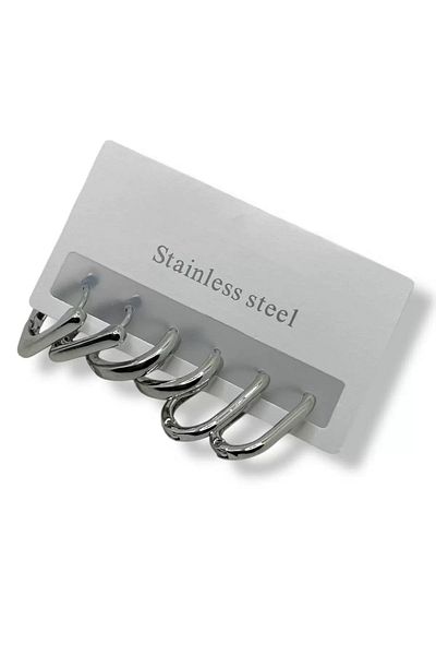 Vitastyle Square Hoop and Ellipse Model 6 Steel Earrings Set
