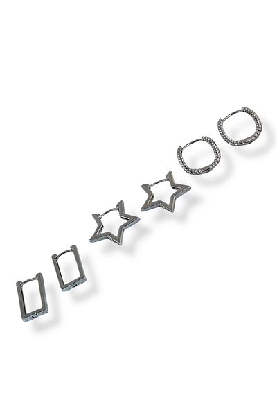 Vitastyle Set of 6 Steel Earrings with 3 Different Models