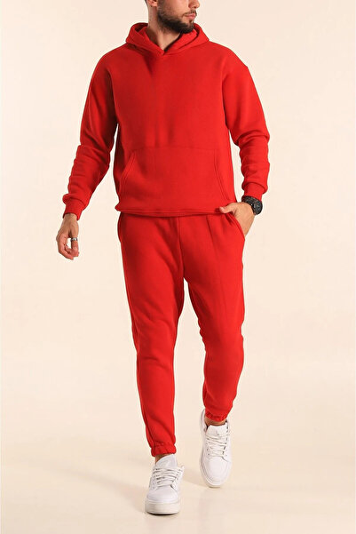 ruNadeS Men's Soft Textured Wide Fit Kangaroo Pocket Sweatpants Set with Elastic Legs - Casual