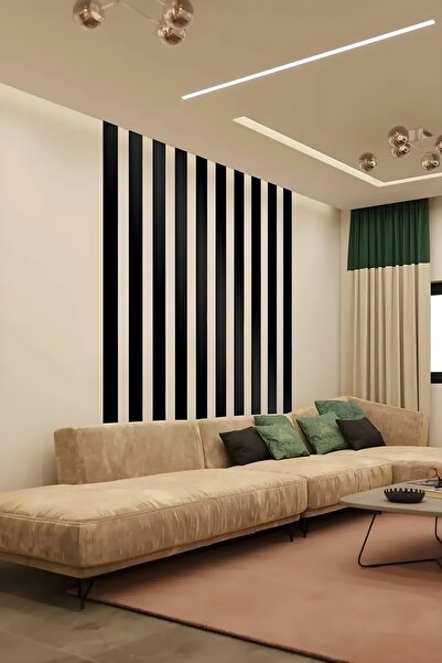 Deko Genç Ahşap Şerit MDF 3mm Panel Dekoratif Siyah Duvar Dekorasyonu 50cmx5c...