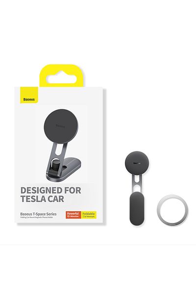 Baseus Silver Magnetic Car Phone Holder For Tesla Display App Foldable 360 Degree Rotation