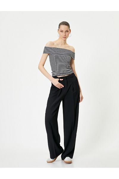 Koton New Season Madonna Collar T-Shirt Off the Shoulder Slim Fit