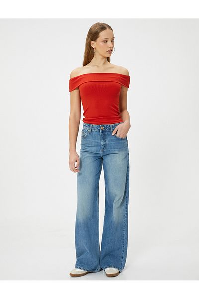 Koton New Season Madonna Collar T-Shirt Off the Shoulder Slim Fit