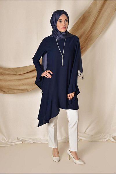 Alvina Asymetric Cut Pillise Detail Tunic 4852