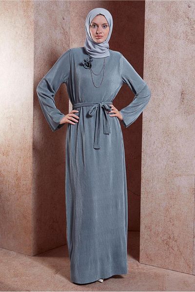 Alvina 44577 Model Belted Hijab Dress