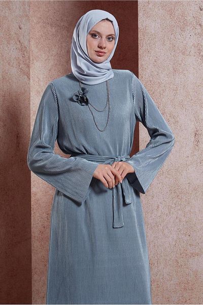 Alvina 44577 Model Belted Hijab Dress