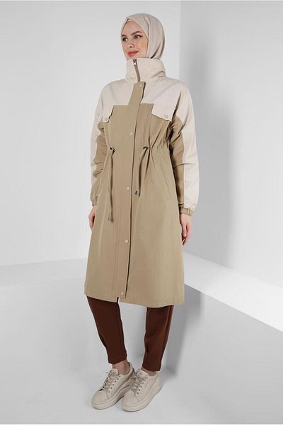 Alvina TWO-COLORED WAIST STRAPPED TRENCH COAT 10764