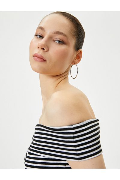 Koton New Season Madonna Collar T-Shirt Off the Shoulder Slim Fit