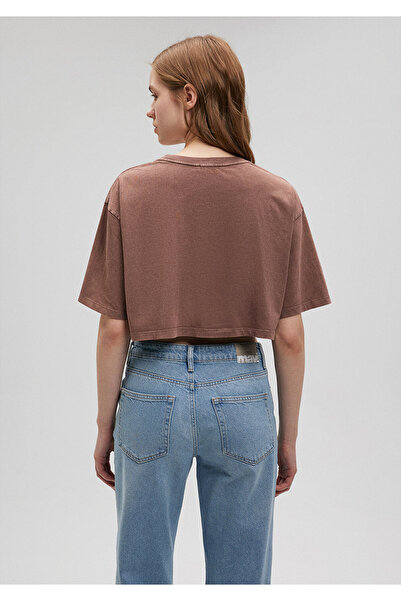 Mavi Кафява изрязана тениска с щампи - къса кройка 1612499-70244