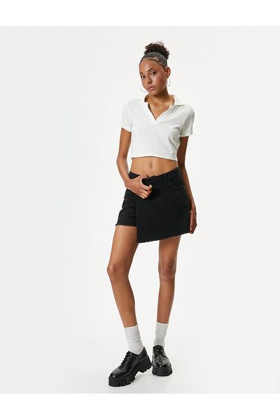 Koton New Season Mini Denim Shorts Skirt with Buttons and Pockets Relaxed Fit