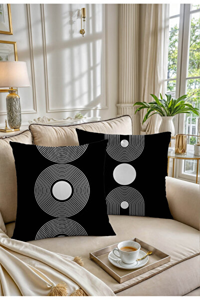 Hayal Dekoratif Siyah Zemin Beyaz Renkli Hediyelik 2'li Dijital Baskılı Koltu...