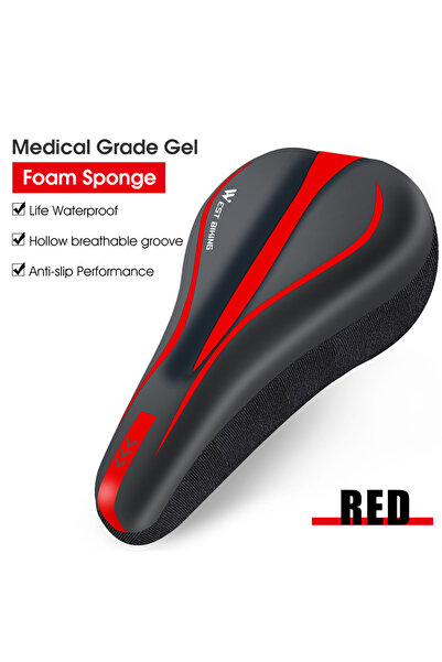 Choice غطاء سرج دراجة مريح وسميك باللون الأحمر 135 مصنوع من جلد البولي يوريثا...