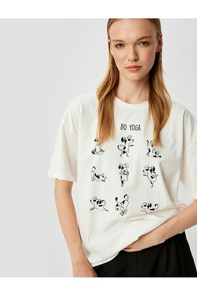 Koton Beige Oversized Printed T-Shirt