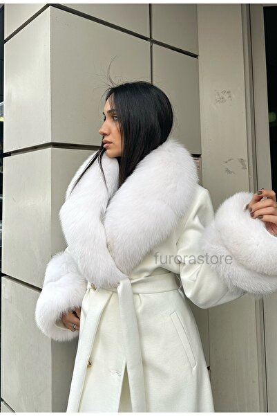 Genel Markalar Kaşmir Kadın Palto- Kürklü Kaşmir Ceket- Uzun kadın Kürklü Ceket
