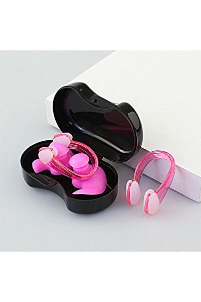 choice2 سدادات أذن للسباحة من السيليكون باللون الوردي مع مشبك أنف - سدادات أذ...