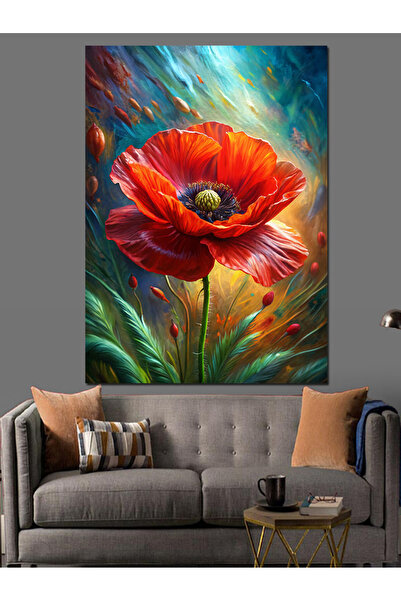 KanvasSepeti Pictură în ulei cu flori de mac roșu, texturată, de înaltă calit...