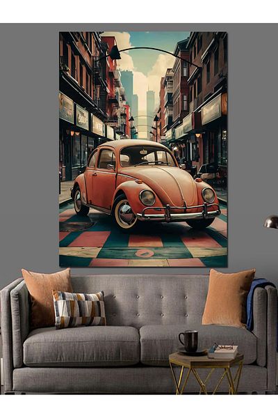 Tablomega Pânză Decorativă Retro Roșu Mașină - Lemn MDF