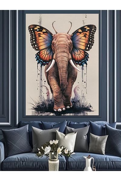 Tablomega Pânză Decorativă Elefant cu Ureche de Fluture - Lemn MDF
