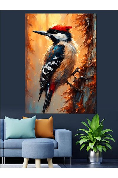 Tablomega Διακοσμητικός καμβάς Woodpecker Bird - Ξύλινος πίνακας MDF