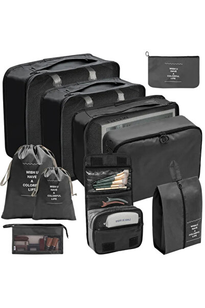 Choice مجموعة مكعبات التعبئة ومنظمات السفر السوداء من 10 قطع، حقيبة محمولة لتنظيم الأمتعة والملابس والأحذية قابلة للطي