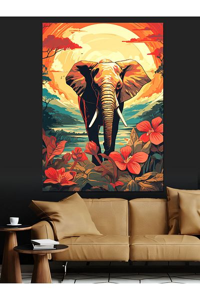 Tablomega Elefant care merge prin pădure Pânză decorativă - Lemn MDF