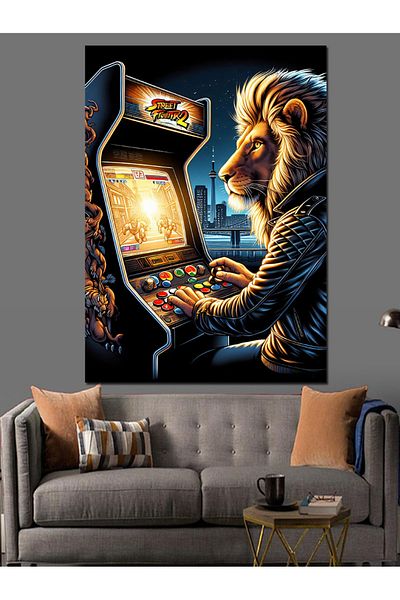 Tablomega Lion Playing Atari Canvas Decorativ - MDF Lemn