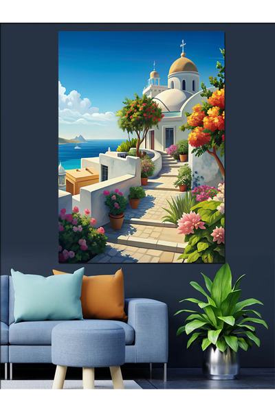 KanvasSepeti Гръцки остров Декоративно платно - Маслена живопис Текстурирано ...