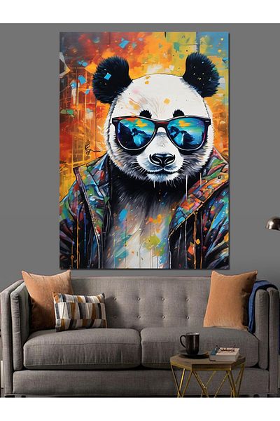 Tablomega Panda cu ochelari Canvas Decorativ - Lemn MDF