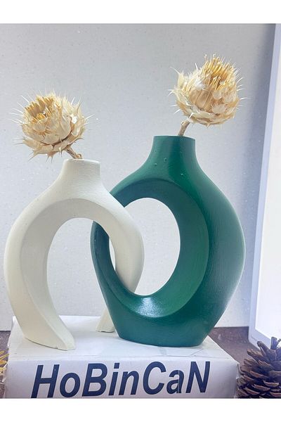 BLANJ Green Cream Dear Vase Set of 2