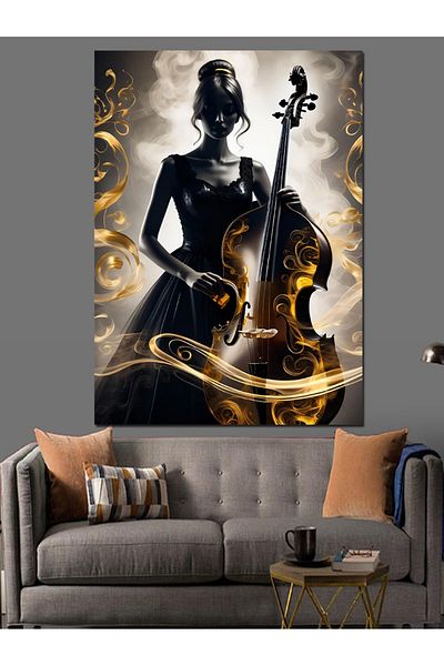 Tablomega Pânză decorativă pentru femeie care cântă în violoncel - Lemn MDF